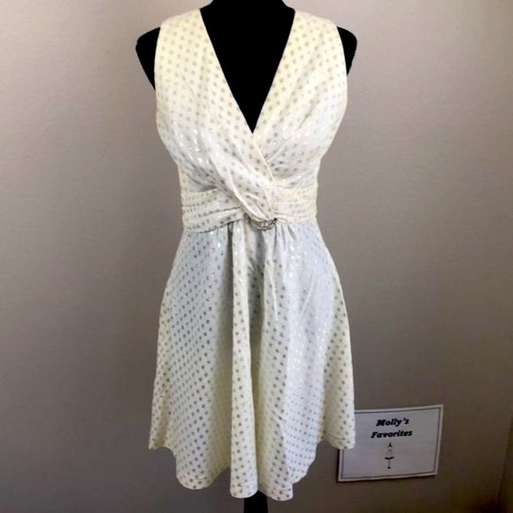 Mary-Martin Sleeveless Dress Fit & Flare Metallic Twist Front V-Neck VINTAGE - Picture 1 of 10